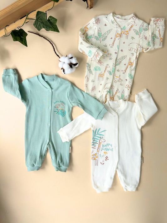 SAFARİ %100 PAMUKLU 3'LÜ BEBEK TULUM SET